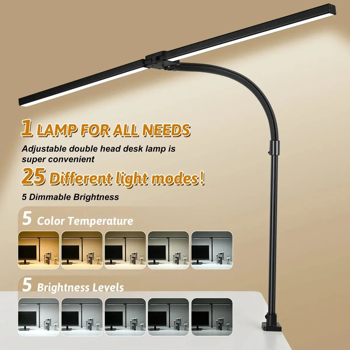 Double Head LED Desk Lamp Dimmable Architect Table Light For Office Reading Gaming  Computer Monito 3