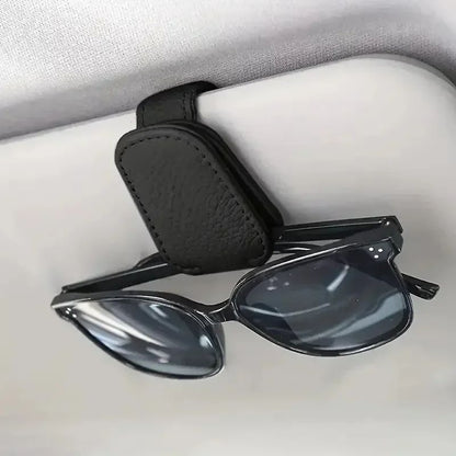 Car Sunshade Sunglasses Holder Clip, Magnetic Leather Glasses & Ticket Organizer, Auto Sun Visor Accessory