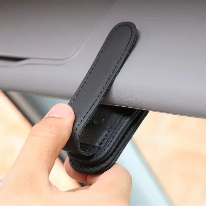 Car Sunshade Sunglasses Holder Clip Magnetic Leather Glasses  Ticket Organizer Auto Sun Visor Acces 2