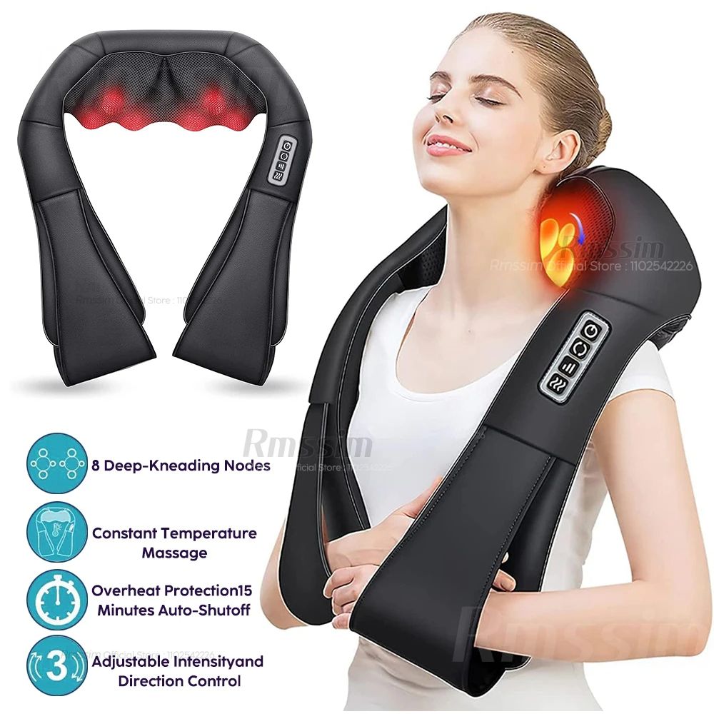 Deep Kneading Shiatsu Neck and Shoulder Massager, Heated Back Pillow for Full Body Pain Relief, Electric U Shape Massage