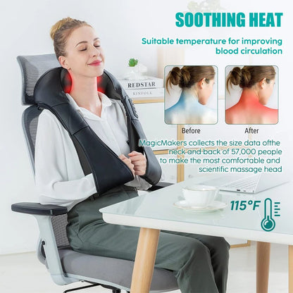 Deep Kneading Shiatsu Neck And Shoulder Massager Heated Back Pillow For Full Body Pain Relief Elect 2