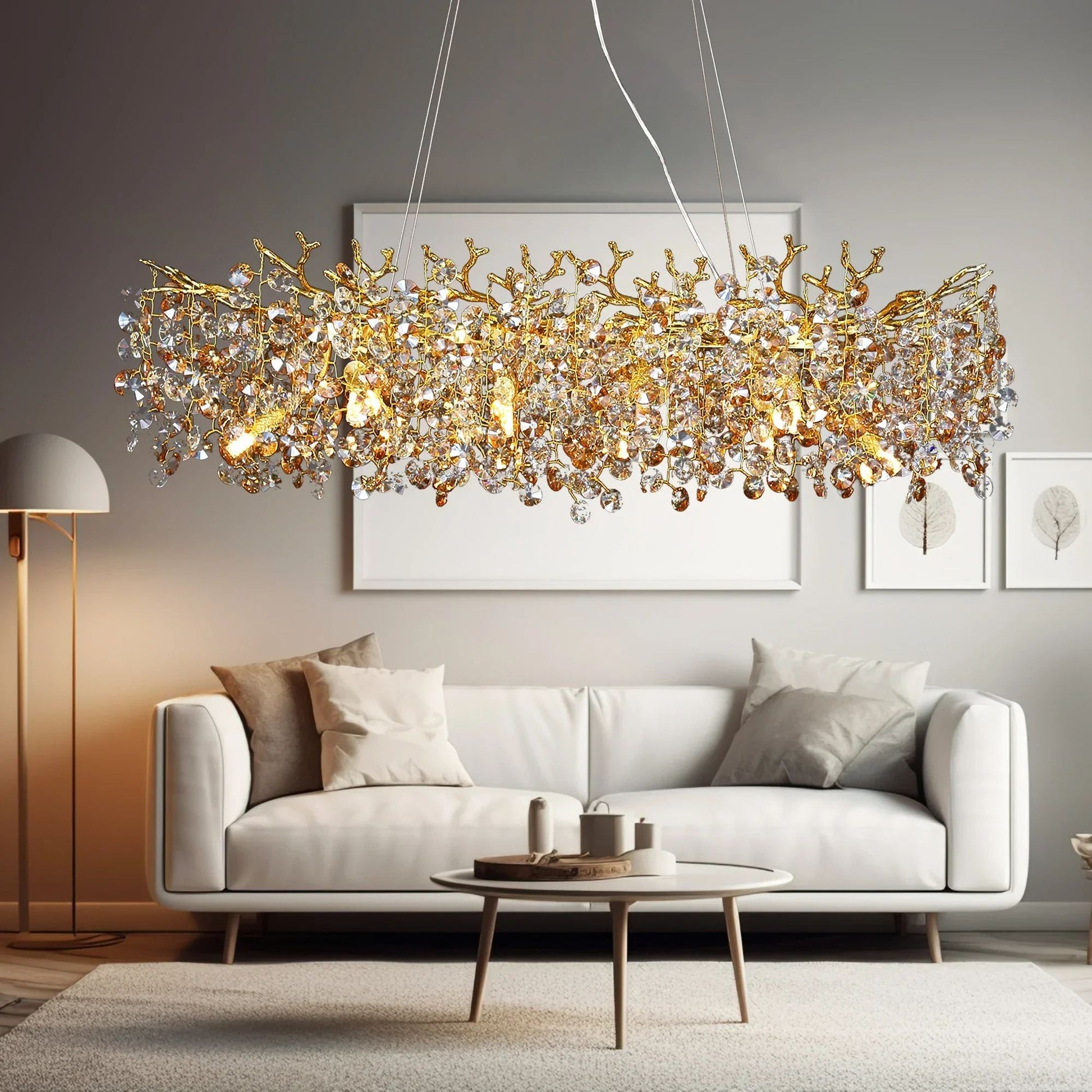 Modern Rectangle Crystal Chandelier Large Gold Branch Hanging Pendant Light For Dining Room Living  1