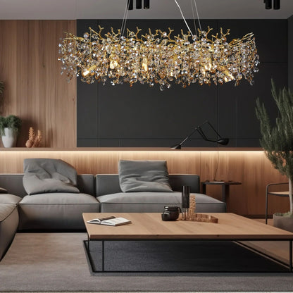 Modern Rectangle Crystal Chandelier Large Gold Branch Hanging Pendant Light For Dining Room Living  2