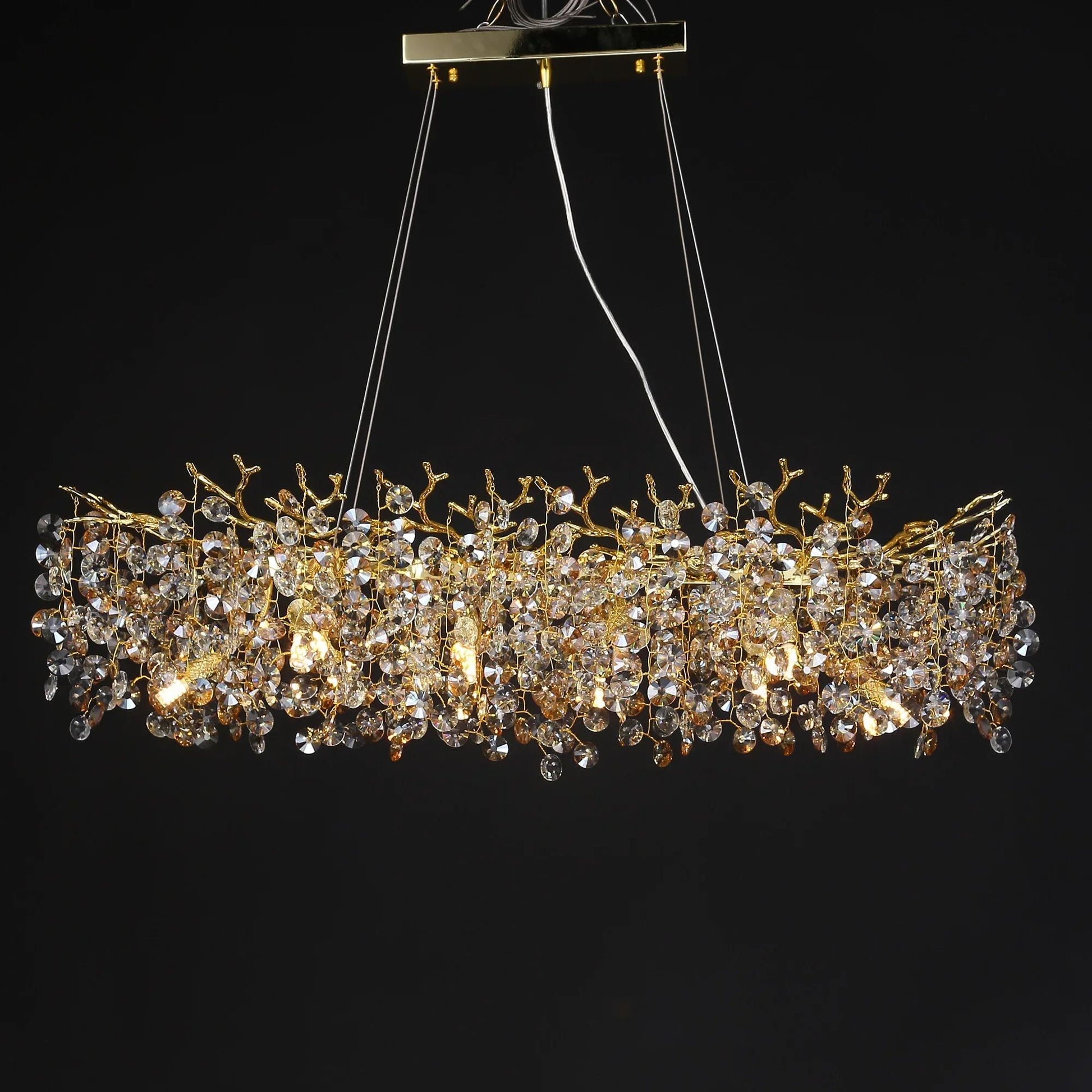 Modern Rectangle Crystal Chandelier Large Gold Branch Hanging Pendant Light For Dining Room Living  3