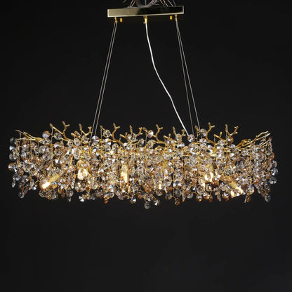 Modern Rectangle Crystal Chandelier Large Gold Branch Hanging Pendant Light For Dining Room Living  3