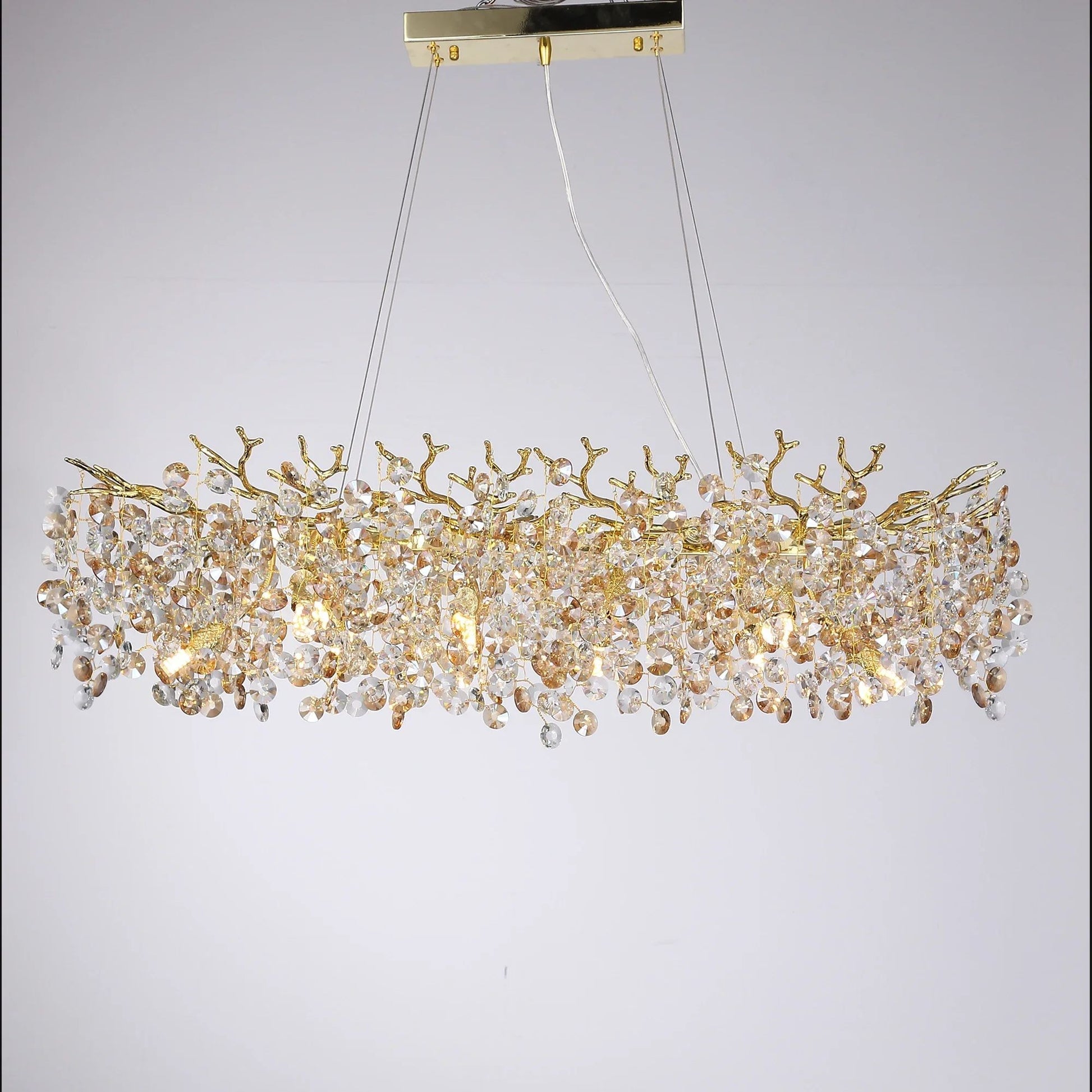 Modern Rectangle Crystal Chandelier Large Gold Branch Hanging Pendant Light For Dining Room Living  4