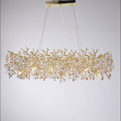 Modern Rectangle Crystal Chandelier Large Gold Branch Hanging Pendant Light For Dining Room Living  4