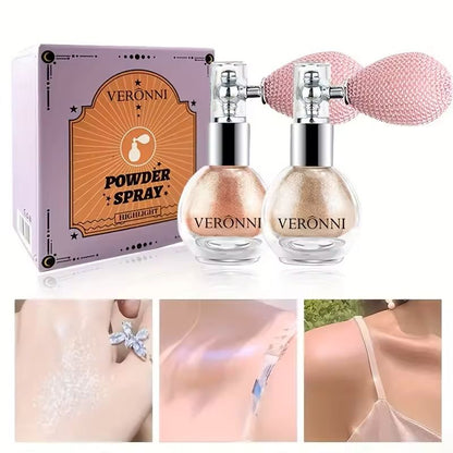 Diamond Glow Highlighter Spray with 6 Color Shimmer and Waterproof Finish