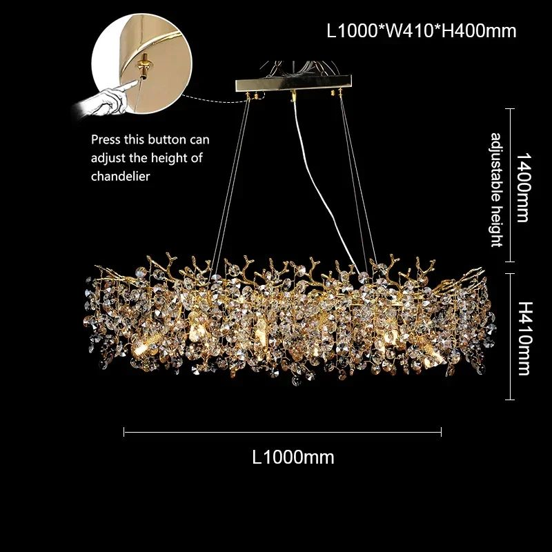Modern Rectangle Crystal Chandelier Large Gold Branch Hanging Pendant Light For Dining Room Living  7