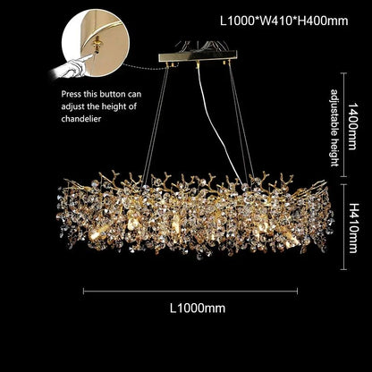 Modern Rectangle Crystal Chandelier Large Gold Branch Hanging Pendant Light For Dining Room Living  7