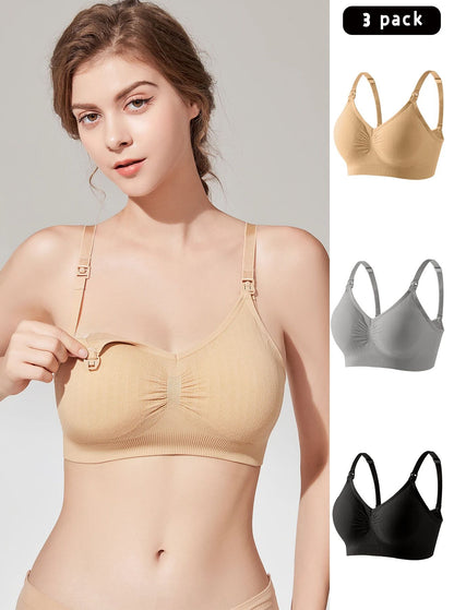 Breathable Front Open Nursing Bra, Full Cup Wireless Maternity Breastfeeding Bra