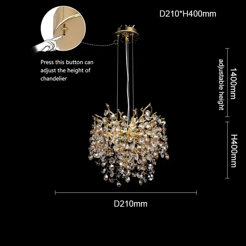 Modern Rectangle Crystal Chandelier Large Gold Branch Hanging Pendant Light For Dining Room Living  9
