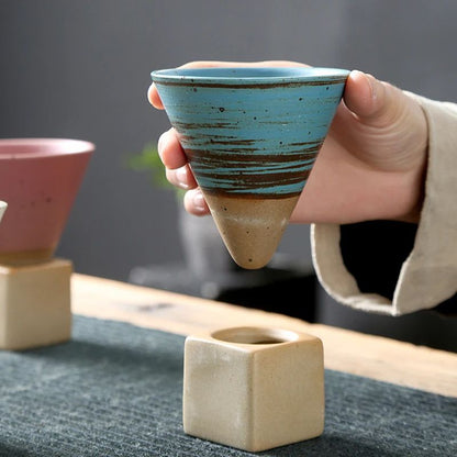 Japanese Style Retro Ceramic Coffee Cup Rough Pottery Tea Cup for Latte, Pull Flower Porcelain Mug Home & Office Use