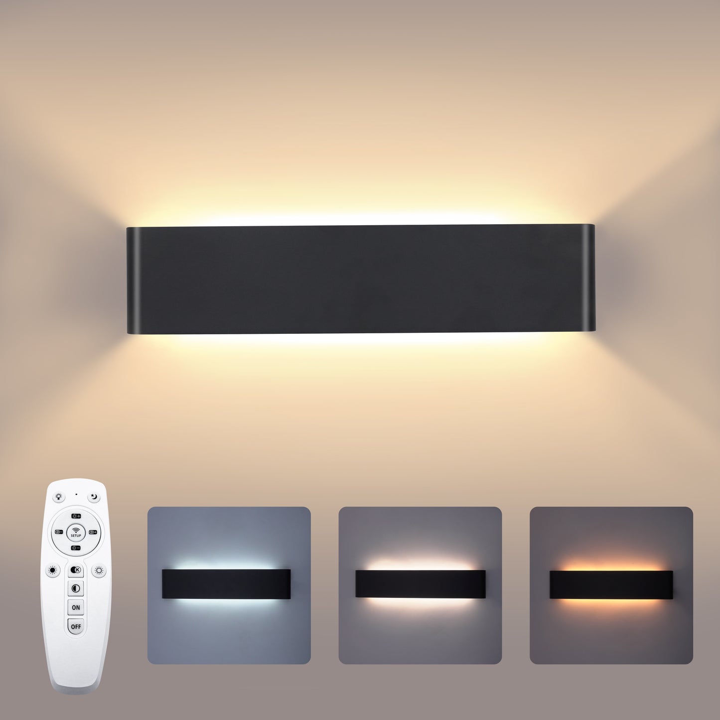 Modern LED Wall Light with 2.4G Remote, 16W Dimmable Indoor Wall Lamp for Home & Office