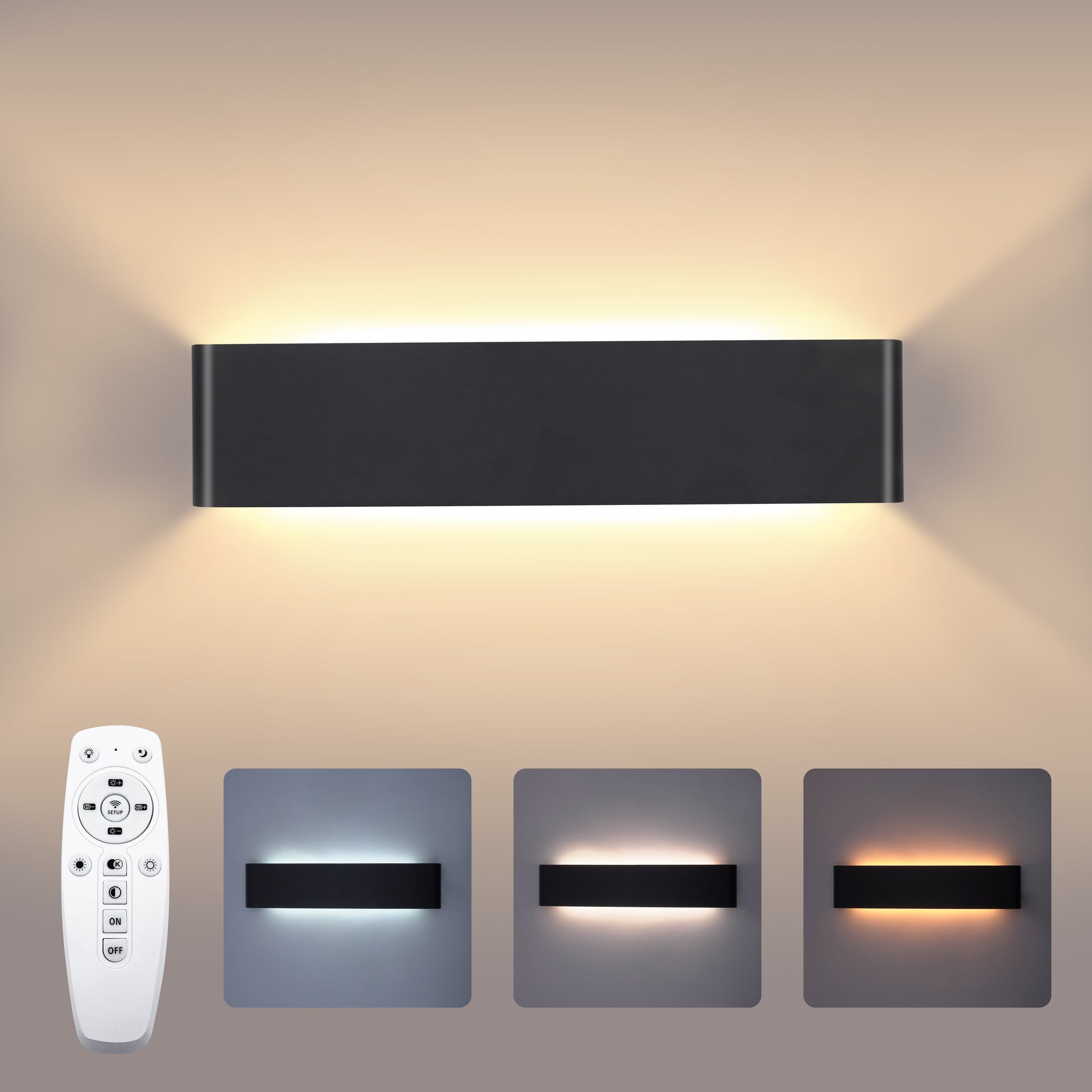 Modern LED Wall Light with 2.4G Remote, 16W Dimmable Indoor Wall Lamp for Home & Office