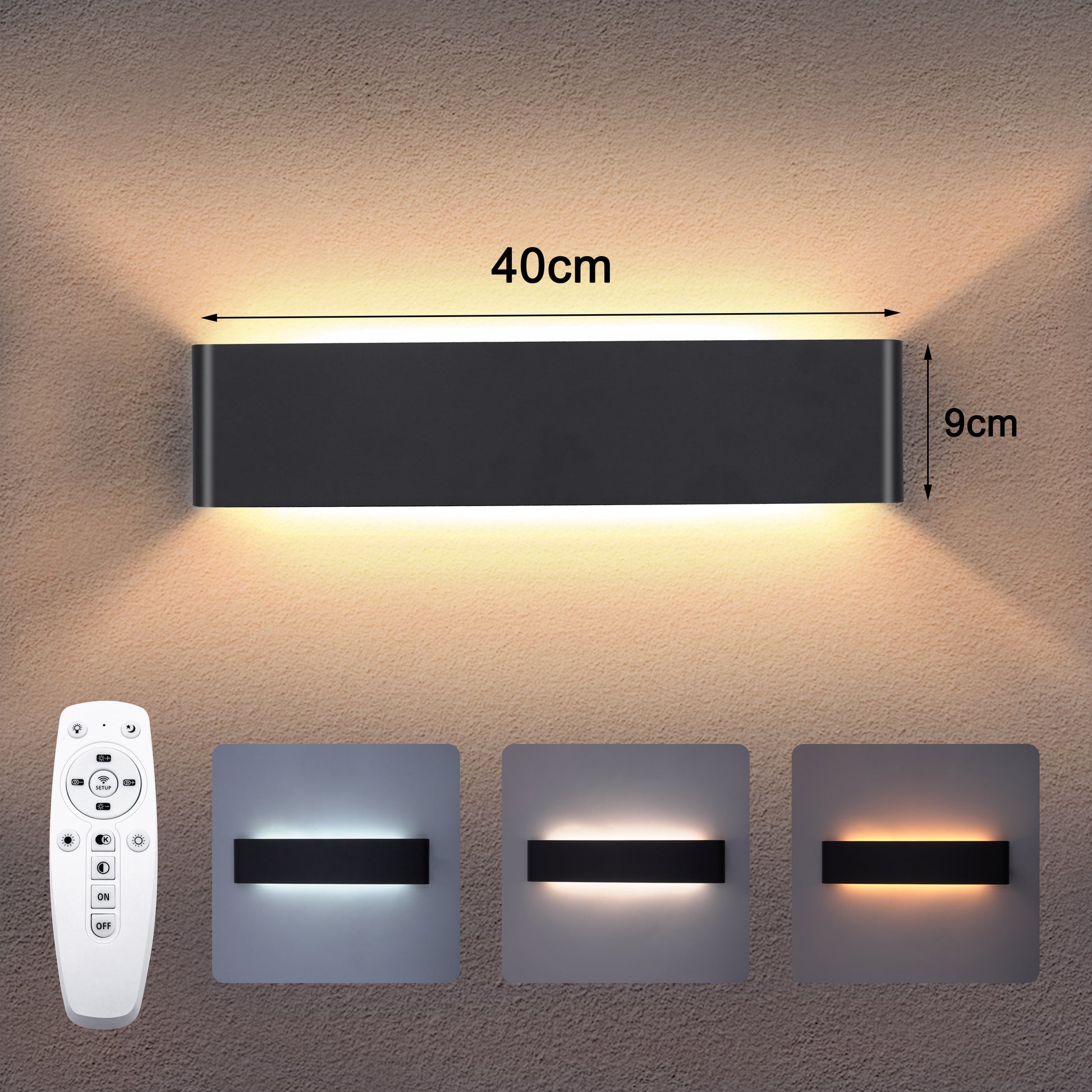 Modern LED Wall Light with 2.4G Remote, 16W Dimmable Indoor Wall Lamp for Home & Office