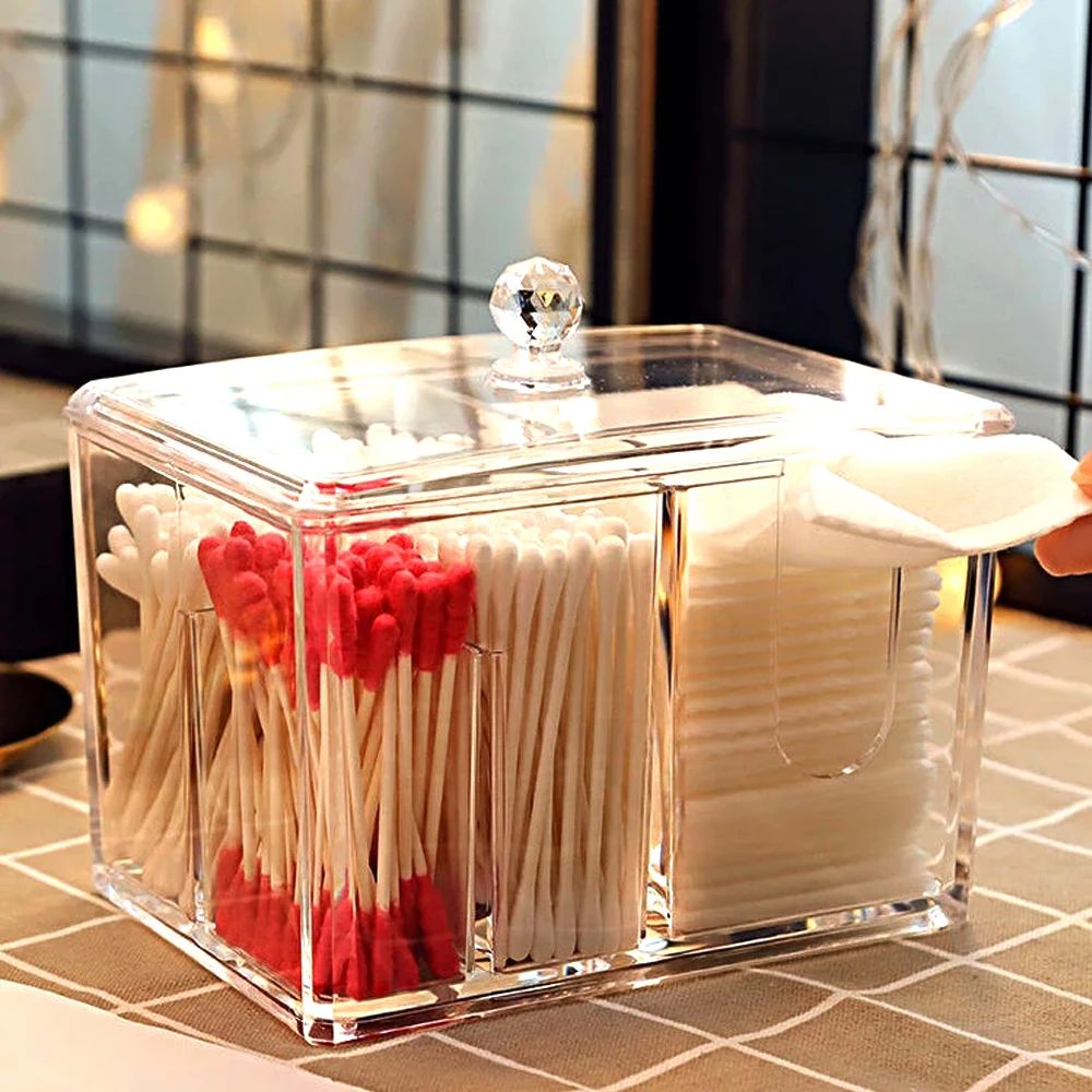 Transparent Acrylic Cotton Storage Box Dustproof Organizer For Cotton Swabs Cosmetics  Desktop Dres 2