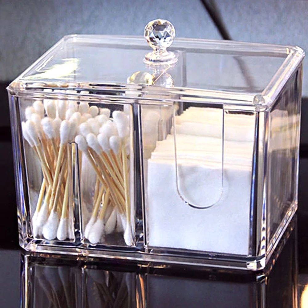 Transparent Acrylic Cotton Storage Box Dustproof Organizer For Cotton Swabs Cosmetics  Desktop Dres 4