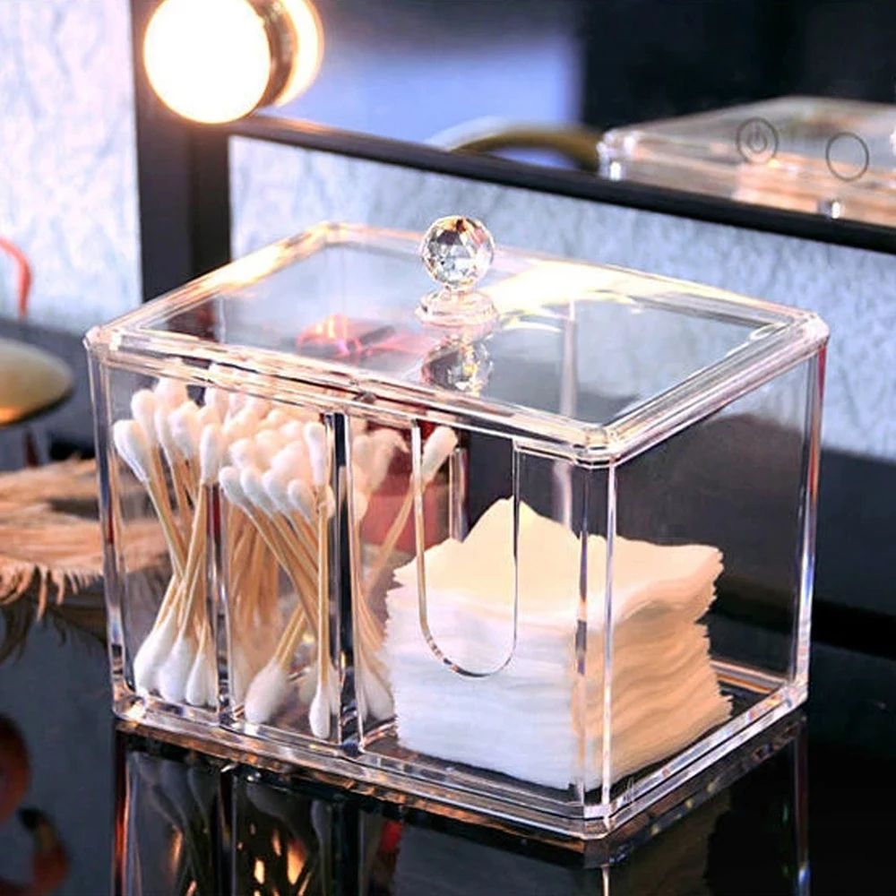 Transparent Acrylic Cotton Storage Box Dustproof Organizer For Cotton Swabs Cosmetics  Desktop Dres 5