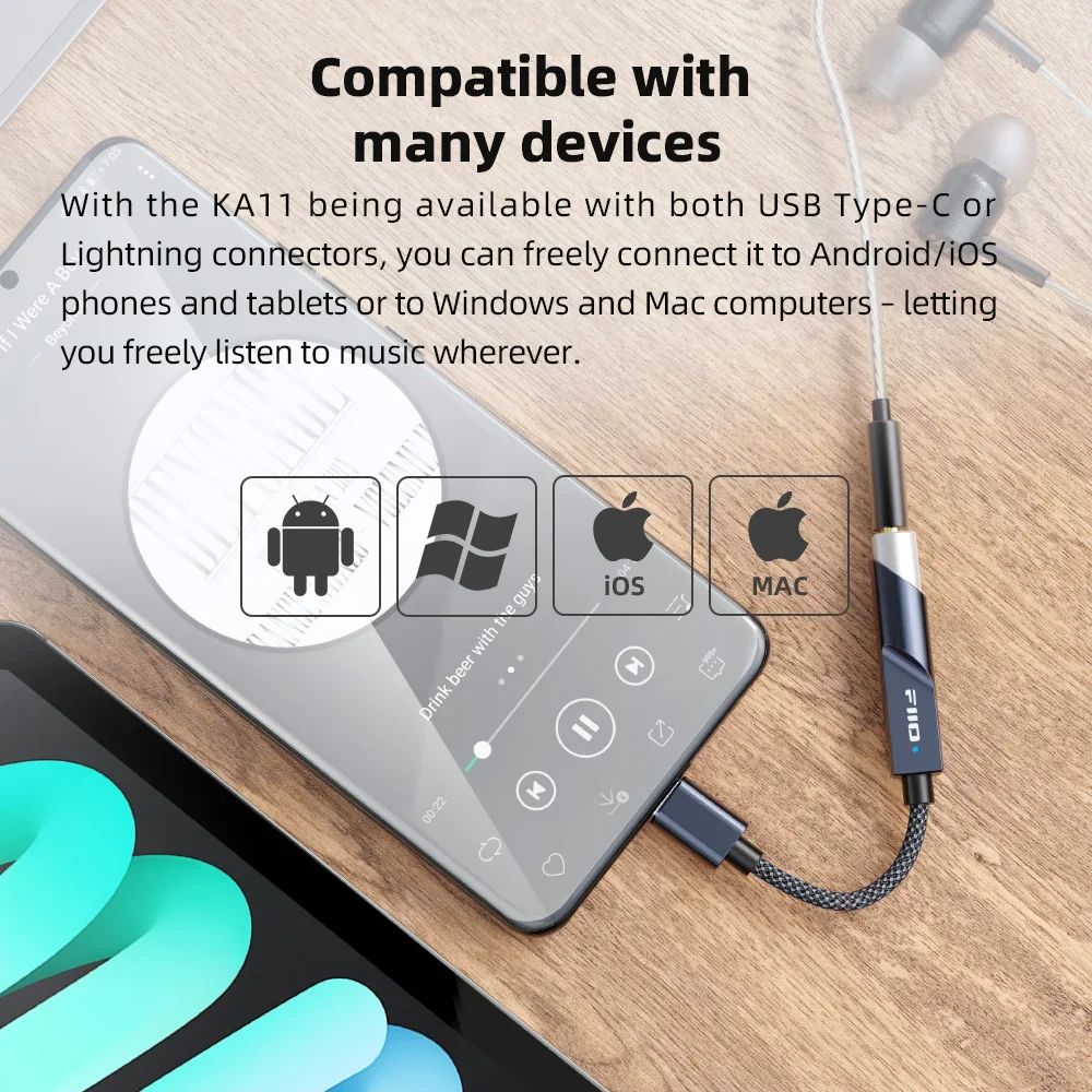 FiiO JadeAudio KA11 Titanium USB DAC AMP Hi Res Audio Dongle Type C To 35mm Adapter For Android IOS 2