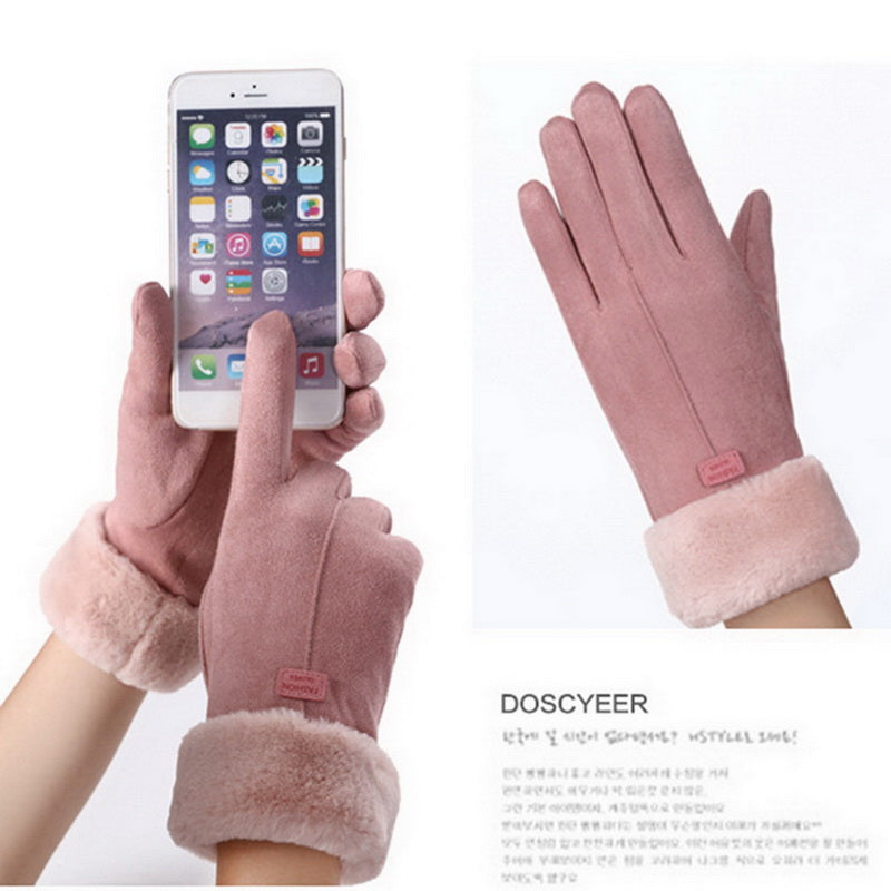 Fashionable Womens Winter Gloves Thick Plush Suede Mittens For Touchscreen Driving  Outdoor Sports 1