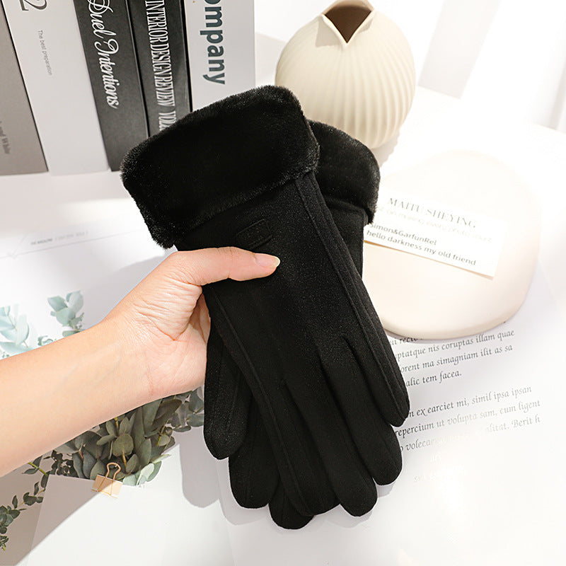 Fashionable Womens Winter Gloves Thick Plush Suede Mittens For Touchscreen Driving  Outdoor Sports 3