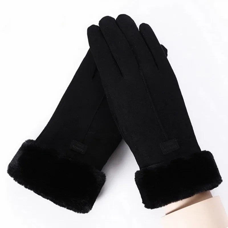 Fashionable Womens Winter Gloves Thick Plush Suede Mittens For Touchscreen Driving  Outdoor Sports 5