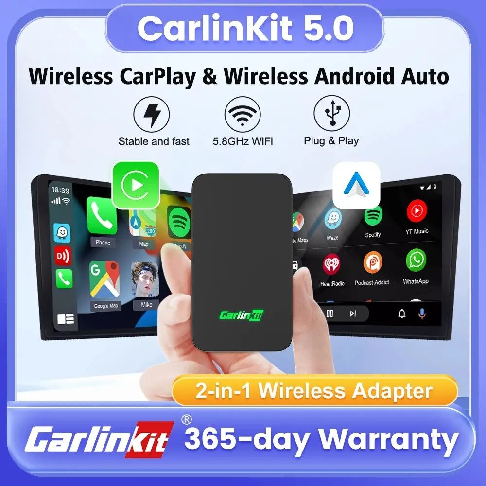 CarlinKit Wireless CarPlay Android Auto Adapter, Wireless Car Adapter for Mazda, Toyota, Peugeot, Volvo, Kia