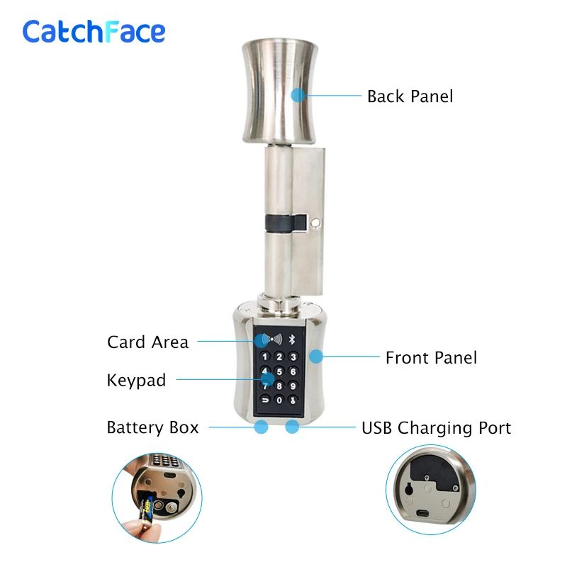 TTLock Bluetooth Smart Cylinder Lock WiFi Smart Security Lock APP Keypad Code RFID Card Keyless Ent 3