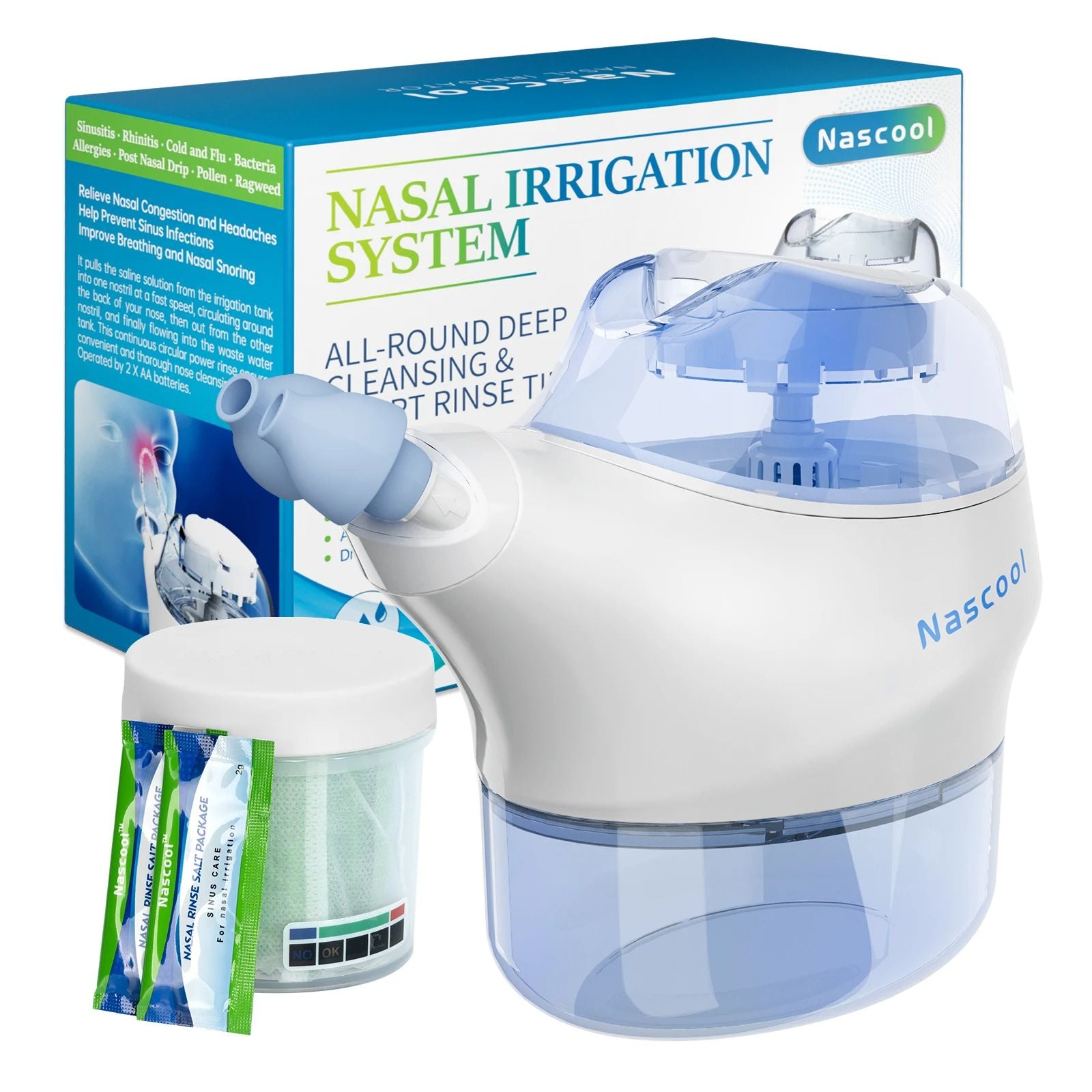 Electric Nasal Irrigation System with SaltPods, Suction Nose Washer & Sinus Rinse Deep Cleaner Machine