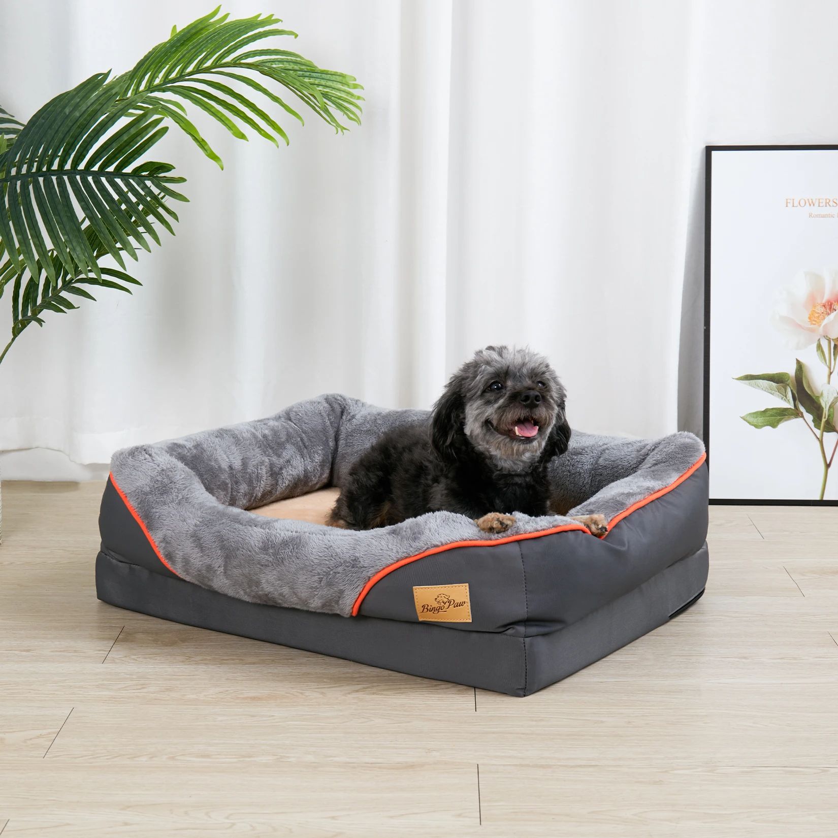 Super Soft Orthopedic Dog Bed With Removable Washable Cover  Plush CottonPadded Bolster Pet Bed For 2