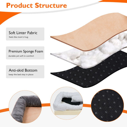 Super Soft Orthopedic Dog Bed With Removable Washable Cover  Plush CottonPadded Bolster Pet Bed For 3