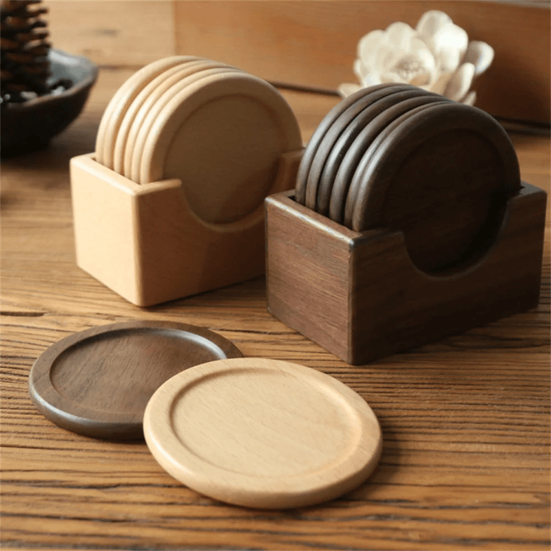 Walnut Wood Coaster Set – 6-Piece Decorative Drink Coasters for Home and Table Protection