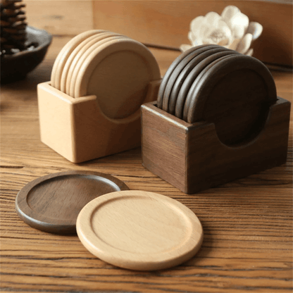 Walnut Wood Coaster Set – 6-Piece Decorative Drink Coasters for Home and Table Protection