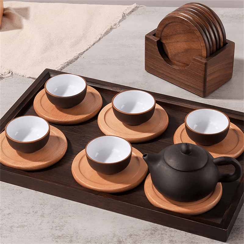 Walnut Wood Coaster Set  6Piece Decorative Drink Coasters For Home And Table Protection 1