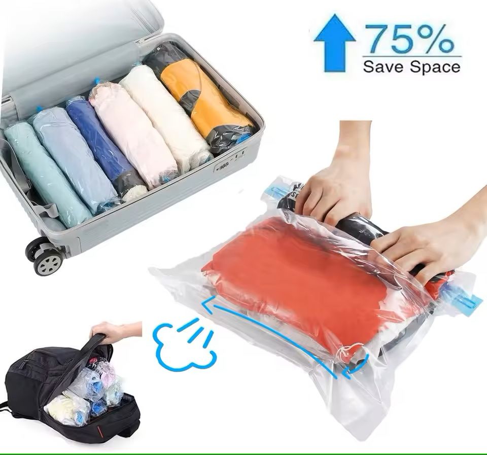 Travel Roll-Up Compression Bags – Space-Saving Storage for Suitcases and Backpacks
