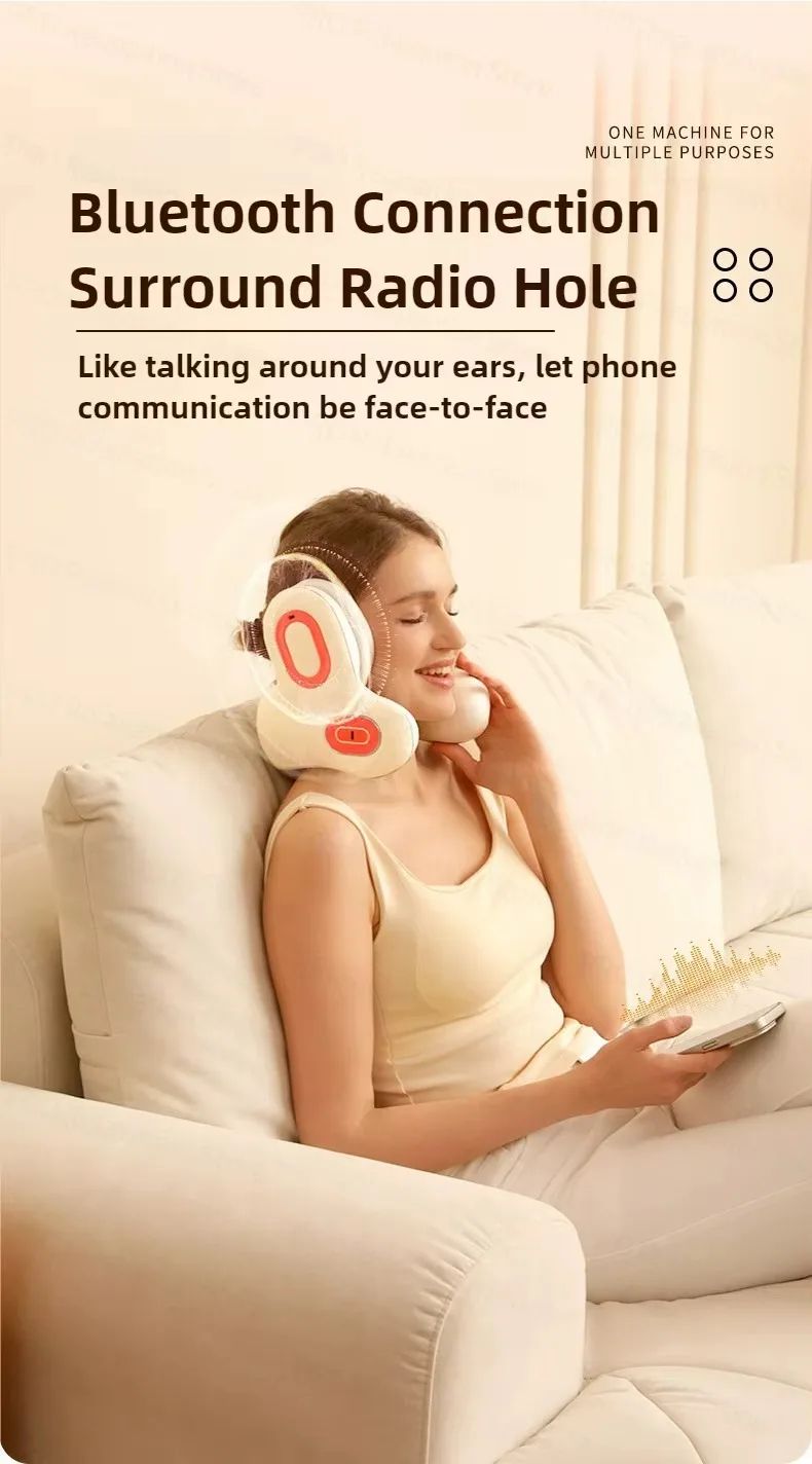 Wireless Neck Massager With Red Light Hot Compress  Bluetooth Music U Shaped Sleep Relief Noise Red 2