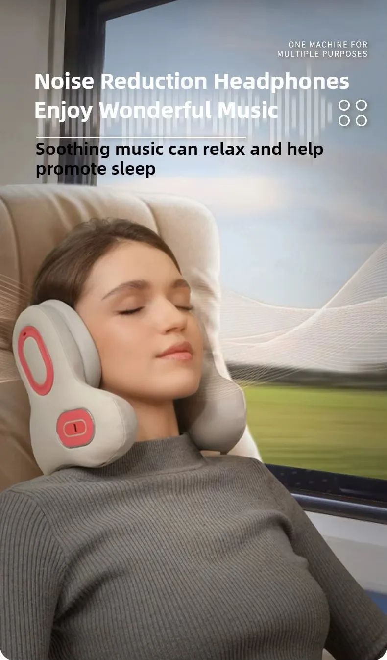 Wireless Neck Massager With Red Light Hot Compress  Bluetooth Music U Shaped Sleep Relief Noise Red 4