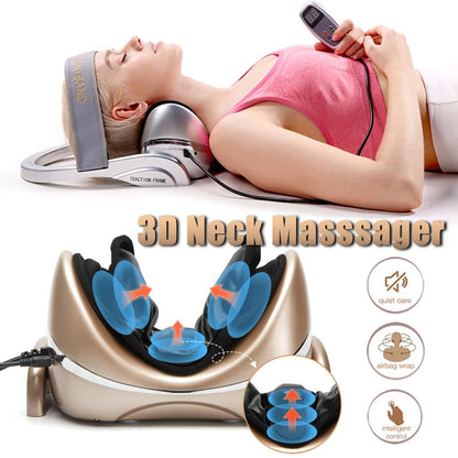 Electric Neck Massager with Vibration, Heat, Air Compression & Kneading, Cervical Neck Stretcher Pillow for Pain Relief