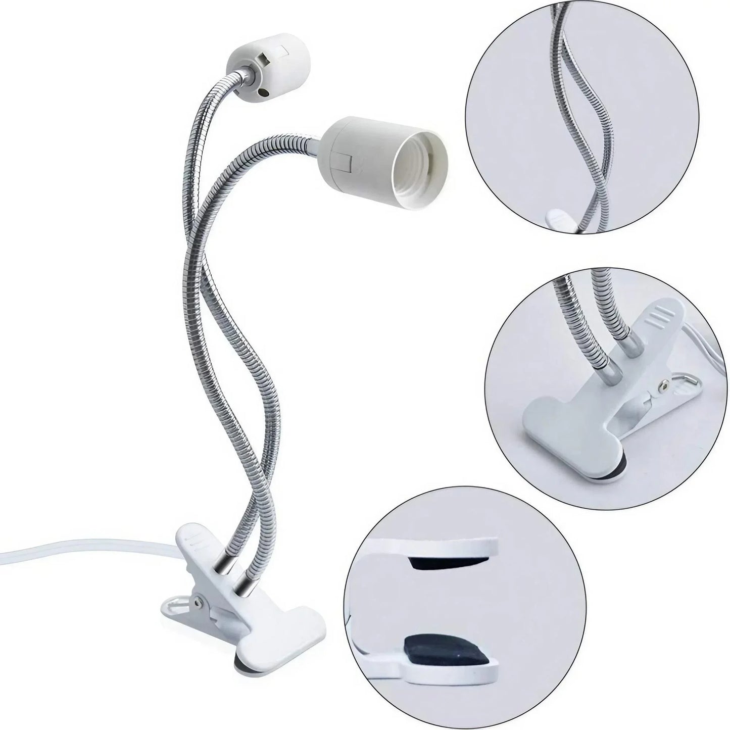 Flexible Gooseneck Desk Lamp Holder 360 Rotating E27 Light Base For SingleDouble Bulb Socket ClipOn 1