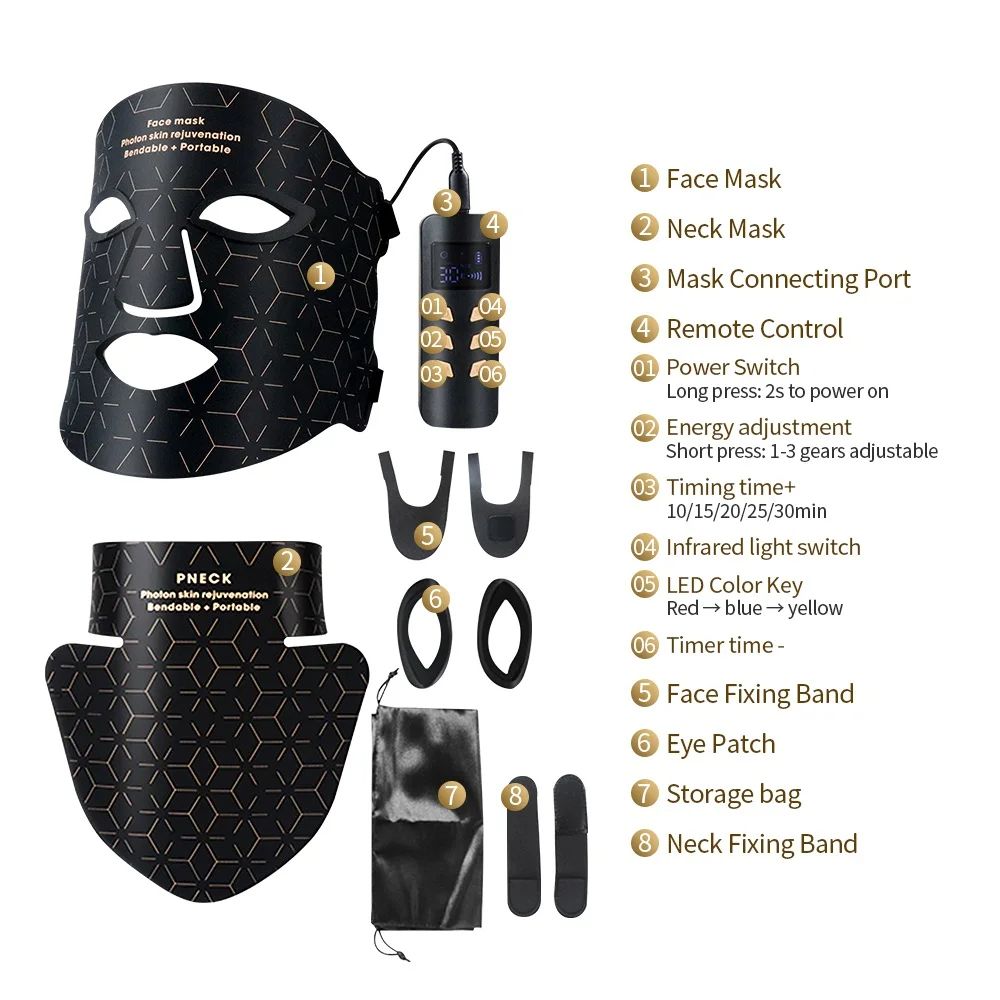 3D LED Light Phototherapy Mask Face Neck Silicone Facial Mask For Skin Rejuvenation AntiWrinkle  Br 4