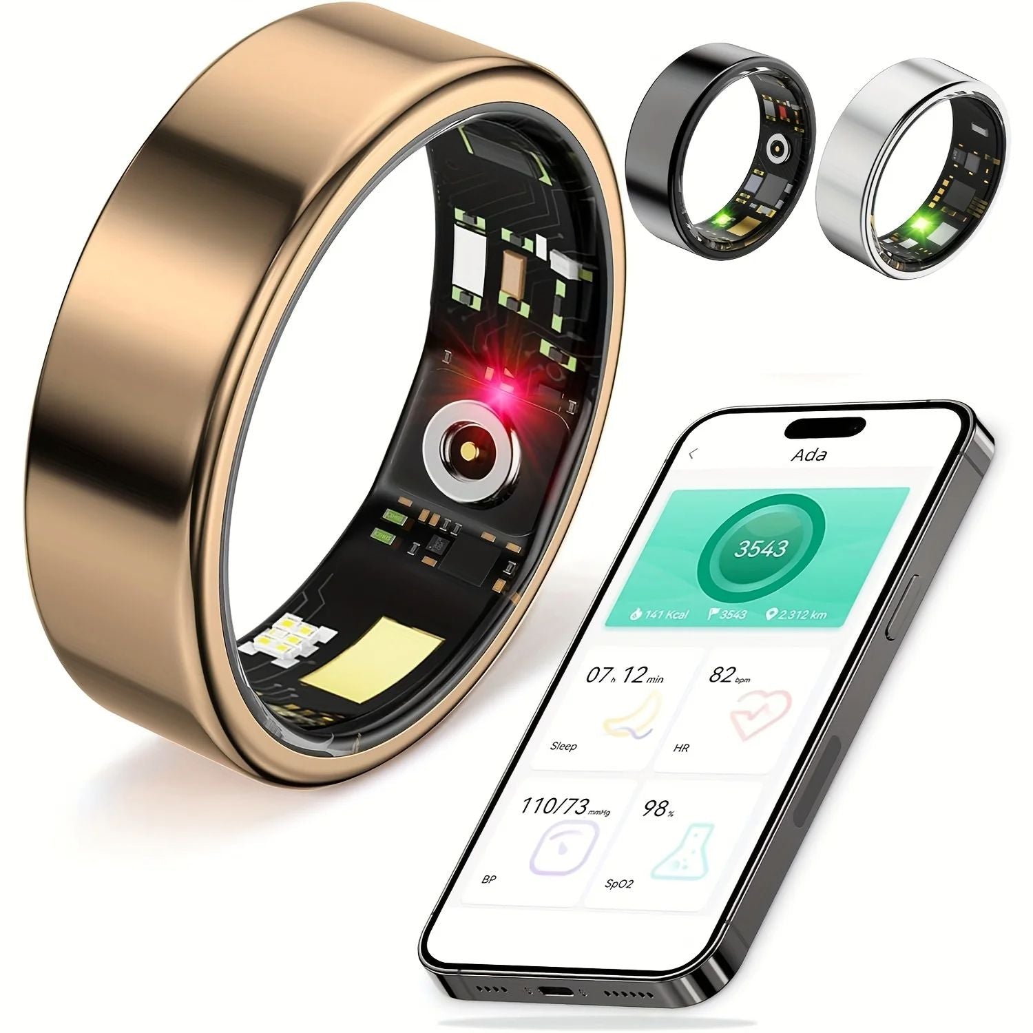 Smart Ring for Sleep Tracking & Motion Monitoring Compatible with iPhone Android – Ideal Smart Gift for Women & Men