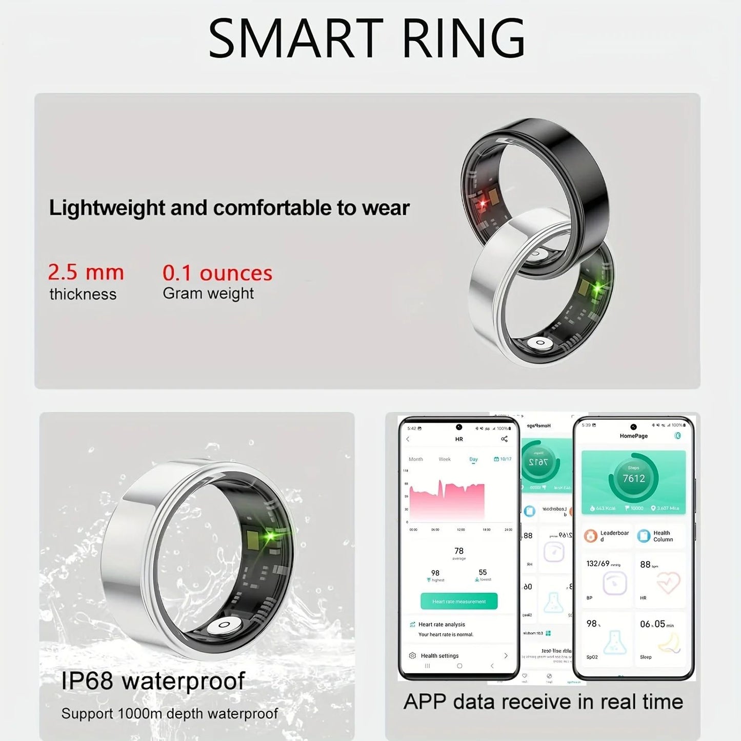 Smart Ring For Sleep Tracking  Motion Monitoring Compatible With IPhone Android  Ideal Smart Gift F 2