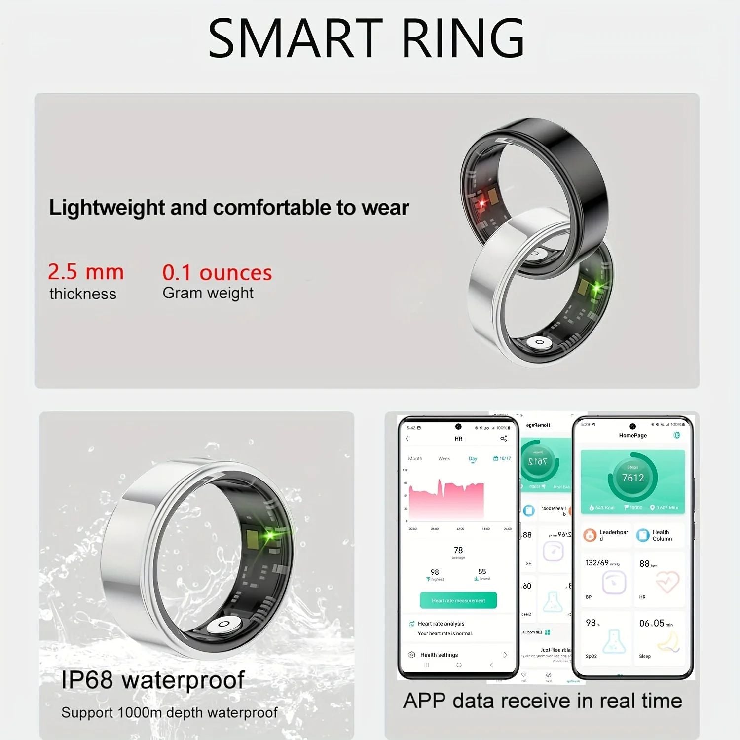 Smart Ring For Sleep Tracking  Motion Monitoring Compatible With IPhone Android  Ideal Smart Gift F 2