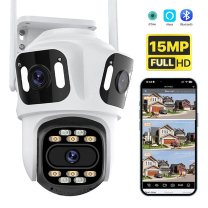 HD Triple Lens WiFi IP Camera 3 Lens Outdoor Security Camera with Motion Detection, Waterproof CCTV, Night Vision, iCSee