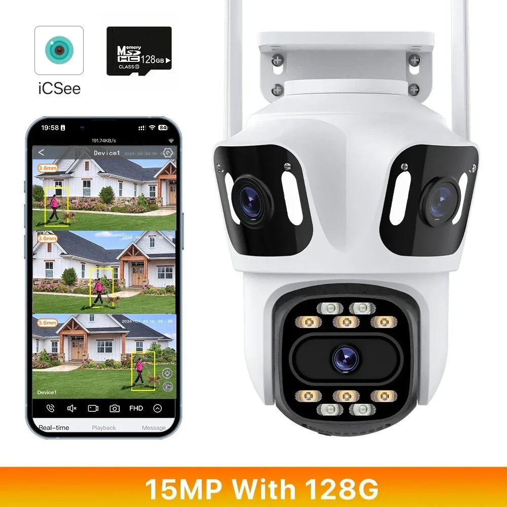 HD Triple Lens WiFi IP Camera 3 Lens Outdoor Security Camera With Motion Detection Waterproof CCTV  9