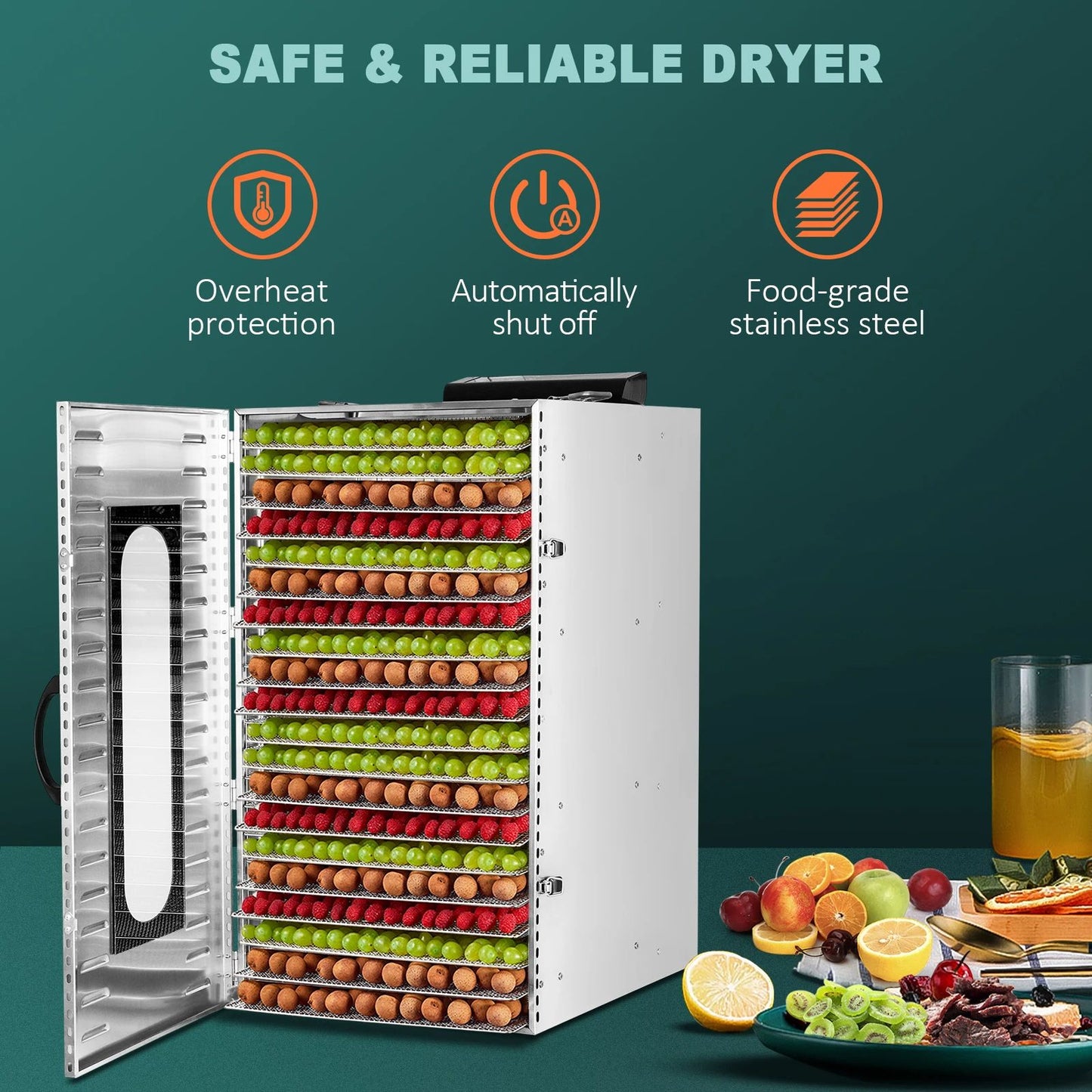 Stainless Steel Food Dehydrator Commercial Dehydrators Dryer For Fruit Meat Jerky Herbs Adjustable  1