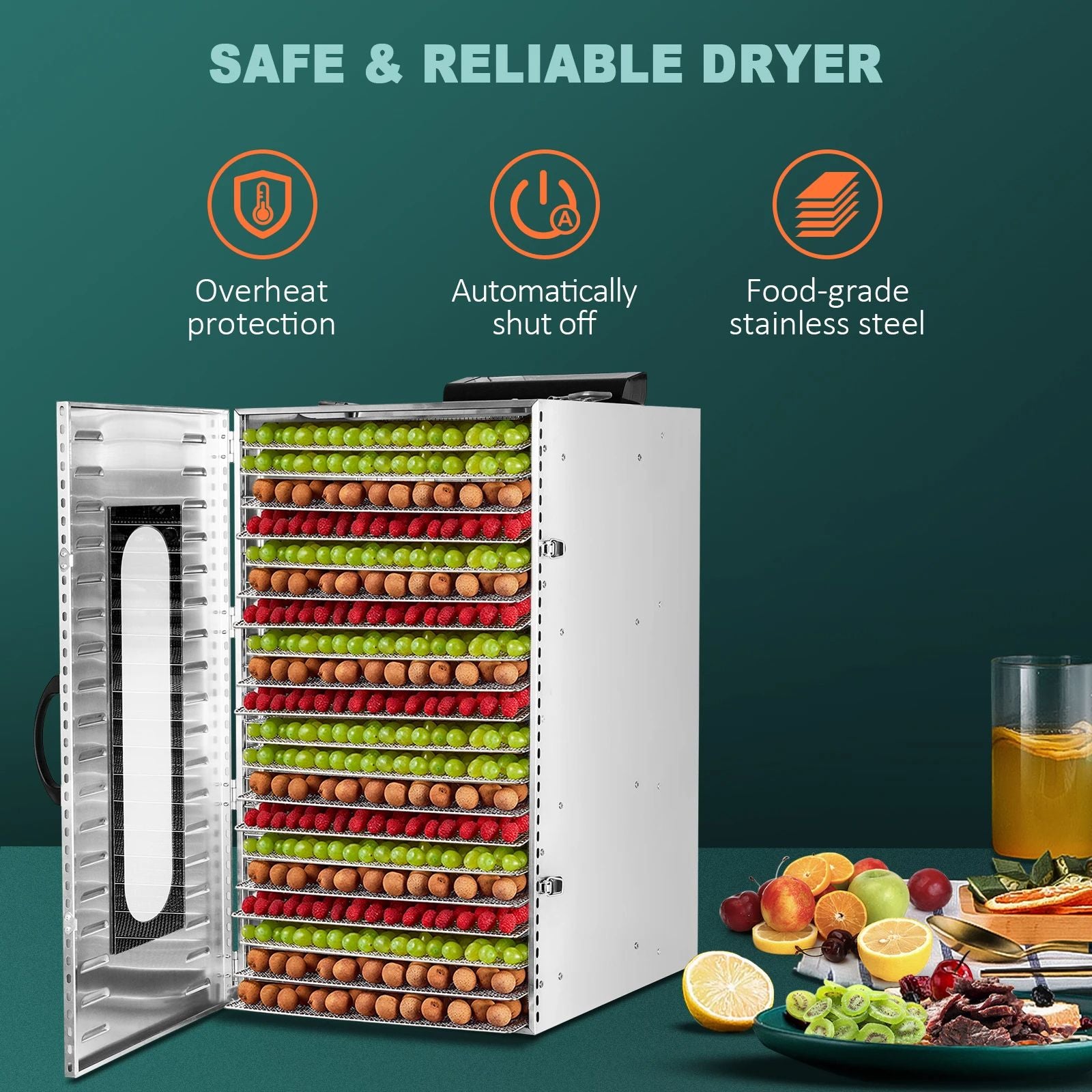 Stainless Steel Food Dehydrator Commercial Dehydrators Dryer For Fruit Meat Jerky Herbs Adjustable  1