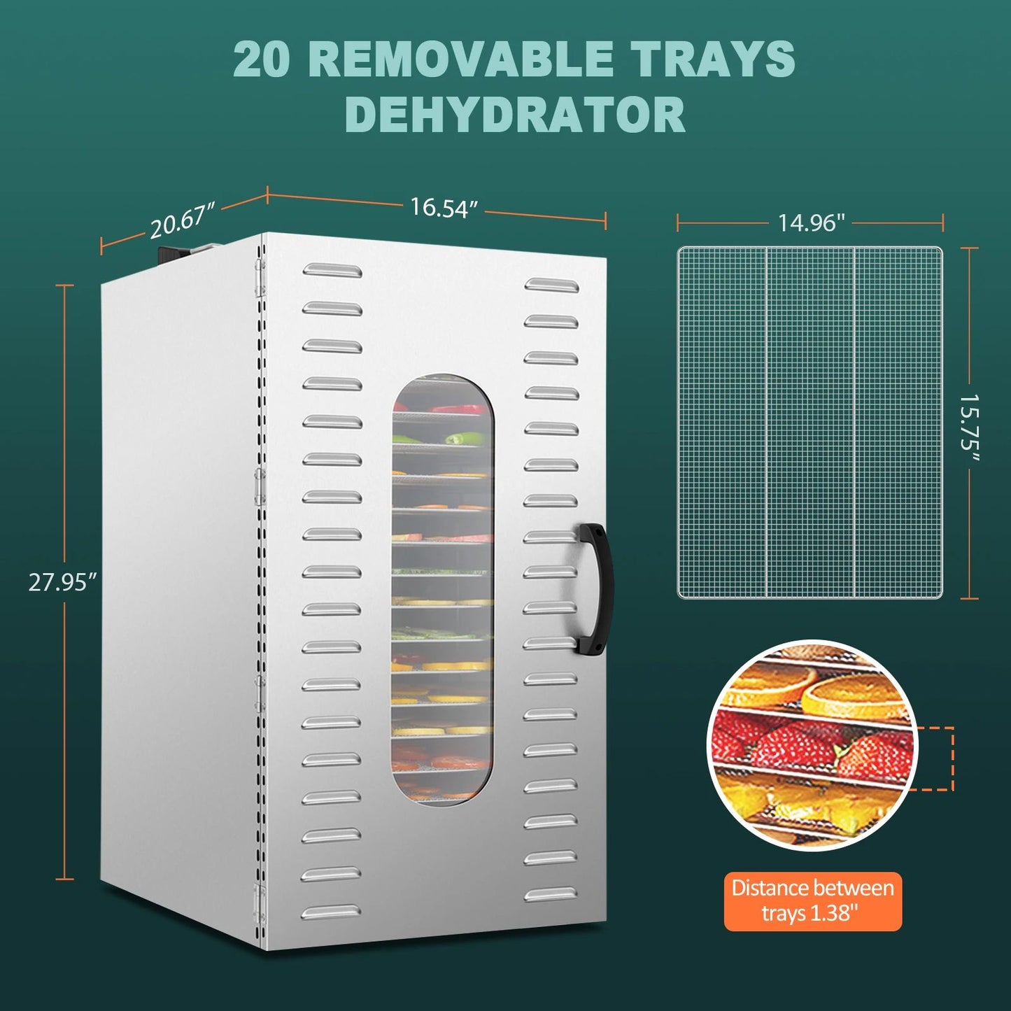 Stainless Steel Food Dehydrator Commercial Dehydrators Dryer For Fruit Meat Jerky Herbs Adjustable  4