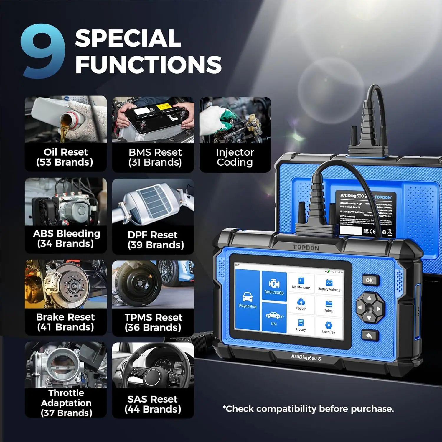 Automotive OBD2 Scanner Code Reader ABS Airbag Oil Reset Diagnostic Tool For All Car Systems 1